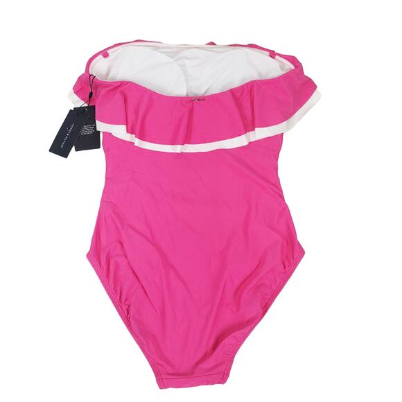 Tommy Hilfiger Pink Double Ruffle Bandeau One Piece Swimsuit NWT 8 - Picture 3 of 3